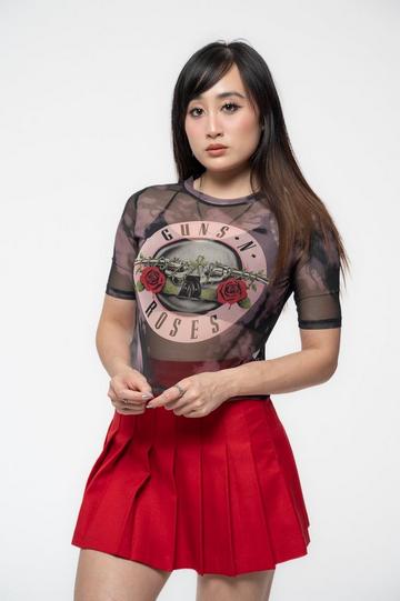 Pink Tint Bullet Logo Mesh Crop Top Black