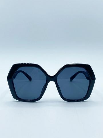 Oversized Rounded Angular Sunglasses in Black Black