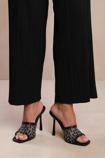 'Lisbon' Diamante Mesh Peep Toe Mules Black