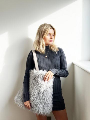 Grey Grey Shaggy Fur Shopper Bag