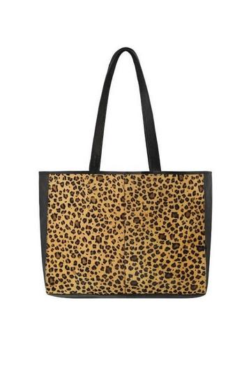 Leopard Calf Hair Leather Horizontal Tote | BYBID Black