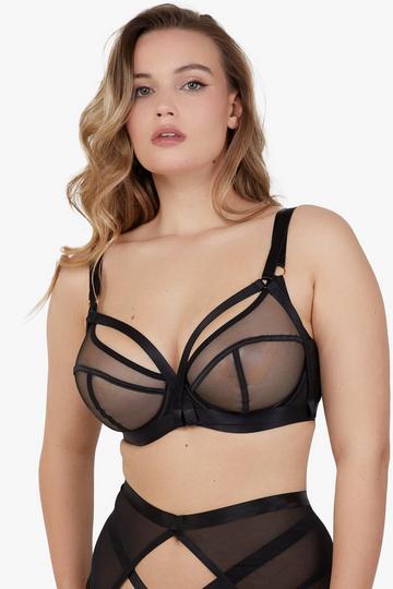 Regent Black Mesh Harness Balcony Bra Black