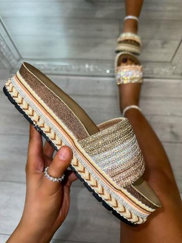 Gold Metallic Crystal Ombre Sliders