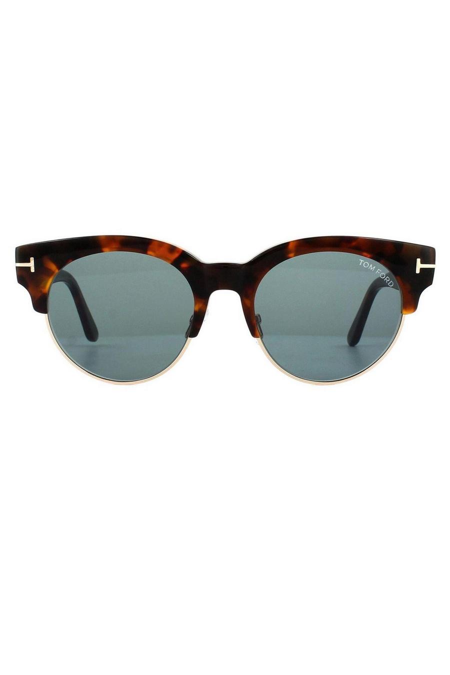 Brown Round Havana Blue Sunglasses image number 1