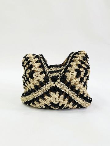 Black Woven Straw Shoulder Bag Black