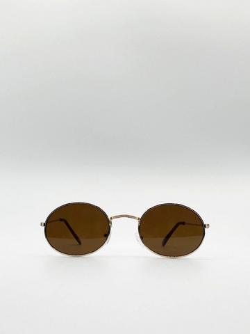 Gold Metallic Metal Frame Round Sunglasses with Mirror Lenses