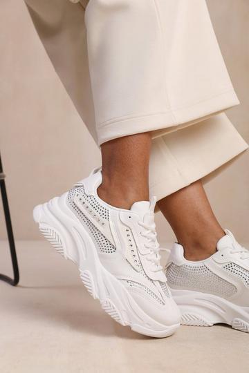 'Groove' Chunky Sole Diamante Detail Trainer White