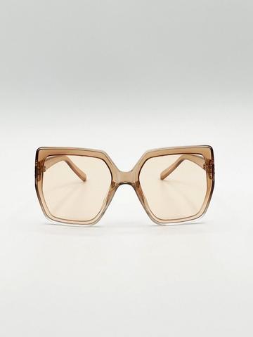 Oversize Cateye Sunglasses with Diamante Detail in Champagne Light Sand