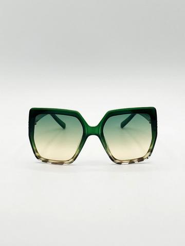 Oversize Cateye Sunglasses with Diamante Detail in Green Green