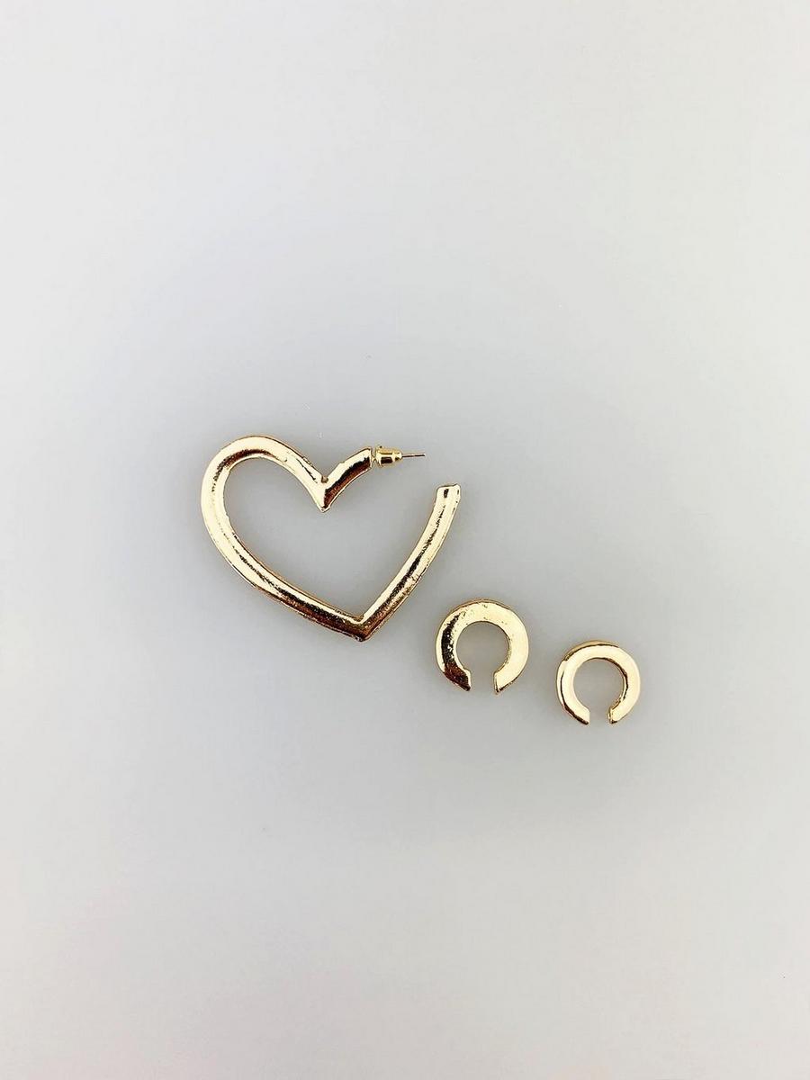 Gold Heart Shaped Earrings with Cuffs