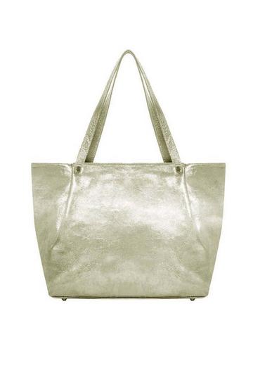 Metallic Gold Horizontal Zipped Leather Tote | BXYLB