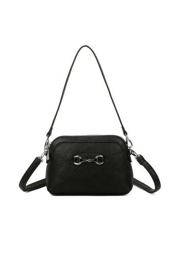 Black Silver Buckle Style Small Crossbody Bag WIth Detachable Strap & Handle