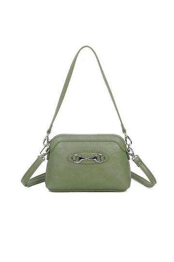 Green Silver Buckle Style Small Crossbody Bag WIth Detachable Strap & Handle