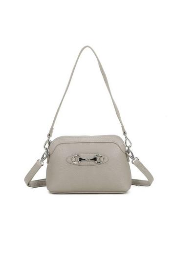 Grey Silver Buckle Style Small Crossbody Bag WIth Detachable Strap & Handle