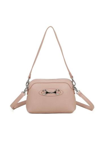 Pink Silver Buckle Style Small Crossbody Bag WIth Detachable Strap & Handle