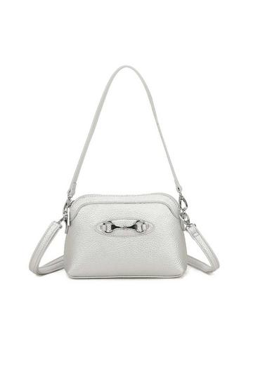 Silver Silver Buckle Style Small Crossbody Bag WIth Detachable Strap & Handle