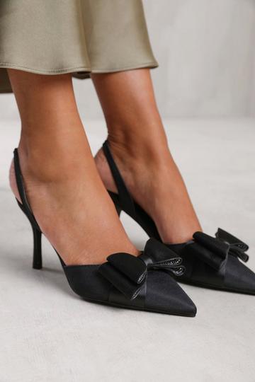 Black 'Manila' Wide Fit Pointed Toe Diamante Bow Detailing Slingback Mid Heels