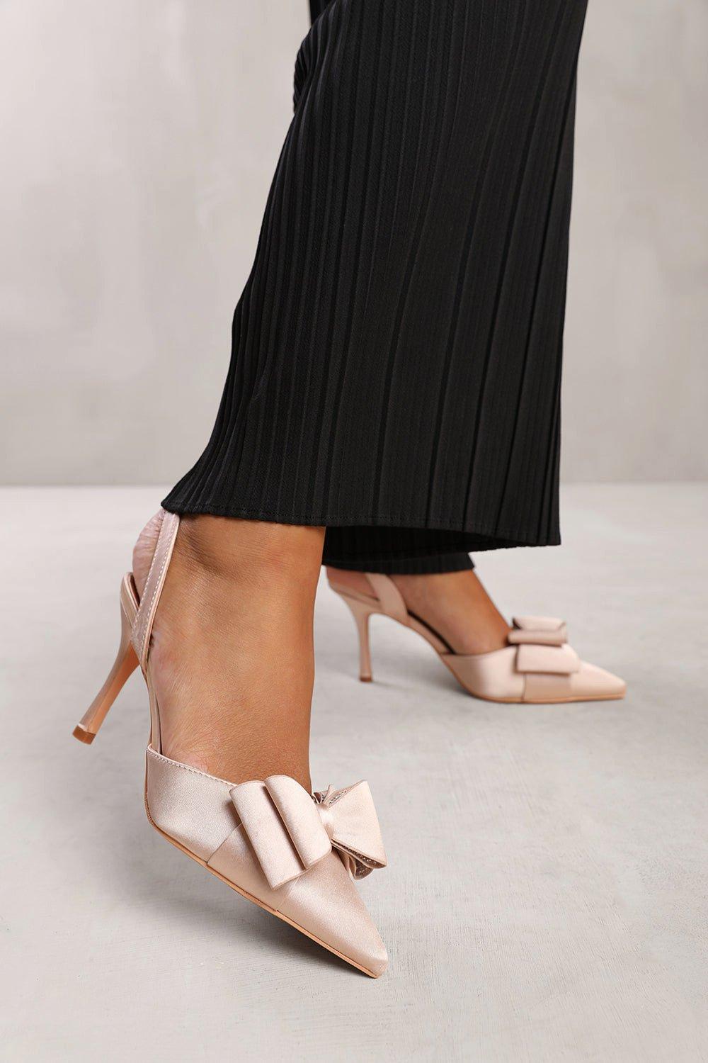 Manila Wide Fit Pointed Toe Diamante Bow Detailing Slingback Mid Heels boohoo UK