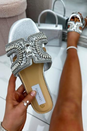 Crystal Cut Out H Sliders Silver