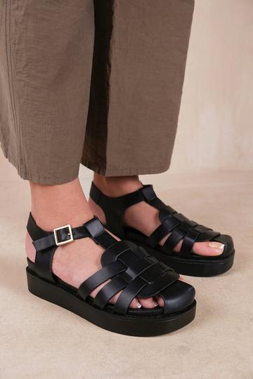 'Louisiana' Wide Fit Multi Strap Sandal With Buckle Black