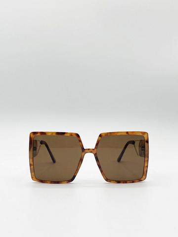 Oversized Square Sunglasses With Temple Frame Detail Brown