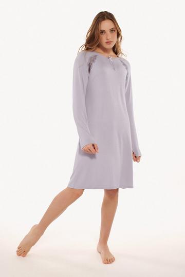 'Ivette' Long Sleeve Nightdress Grey