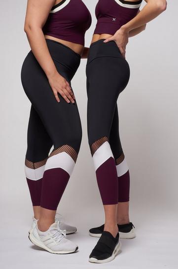 Medium Compression Leggings with Burgundy Leg Panel Black