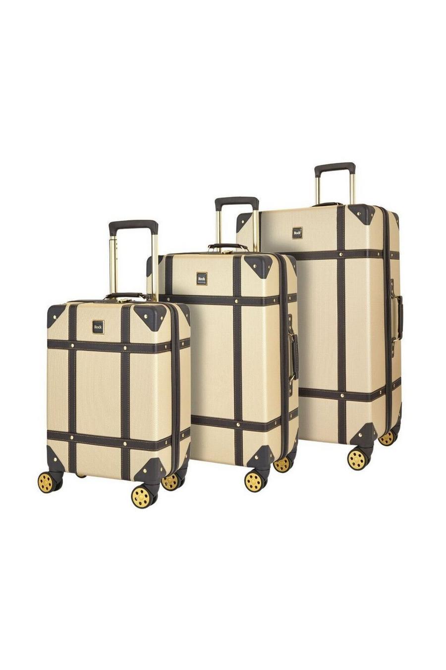 Gold Vintage Hard Shell Luggage Suitcase Trunk Cabin Travel Bags Set Of 3