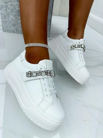 Crystal Jewel Strap Trainers White