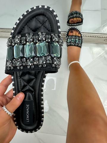 Black Crystal Chunky Diamante Sliders