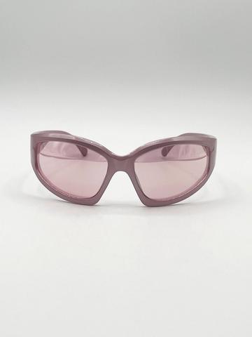 Pink Wrap Around Sunglasses in Pearlized Pink