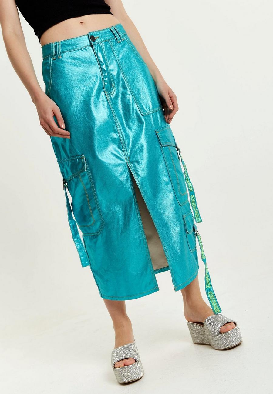 Metallic Blue Midi Skirt image number 1
