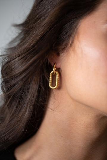 Metallic Ribbed Long Double Hoop Earrings In Gold