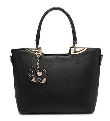 Black Dog Charm Rommy Tote Handbag Shoulder Bag With Strap