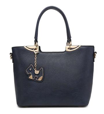 Blue Dog Charm Rommy Tote Handbag Shoulder Bag With Strap