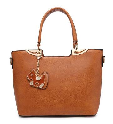 Brown Dog Charm Rommy Tote Handbag Shoulder Bag With Strap