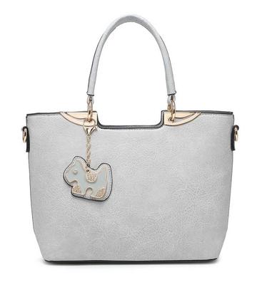 Grey Dog Charm Rommy Tote Handbag Shoulder Bag With Strap