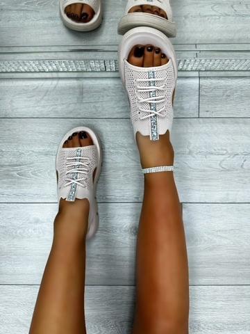 Pink Sparkly Lace Up Stretch Sock Sandals