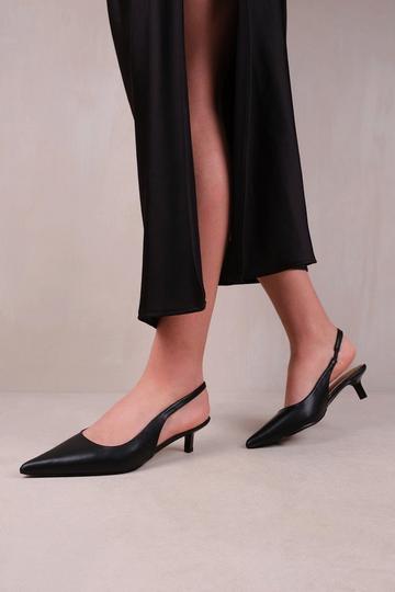 Black 'New' Form Low Kitten Heels With Pointed Toe & Elastic Slingback