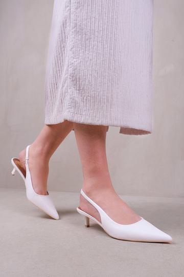 'New' Form Low Kitten Heels With Pointed Toe & Elastic Slingback White