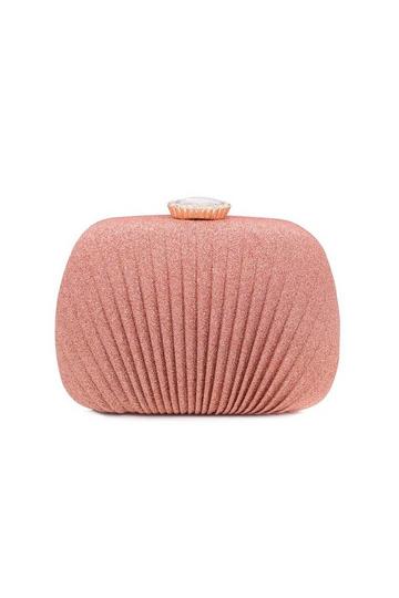 Diamante Crystal Clasp Pleated Shell Clutch Evening Bag Rose Gold