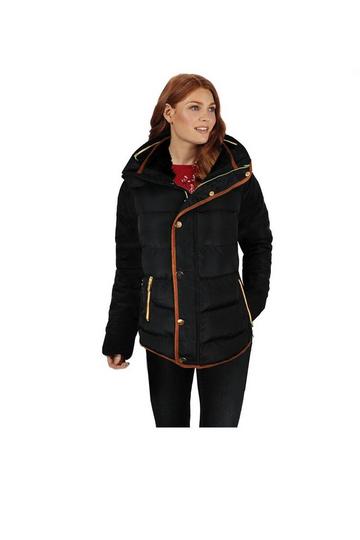 'Wrenly' Quilted Hooded Winter Coat With Full Sleeves Black