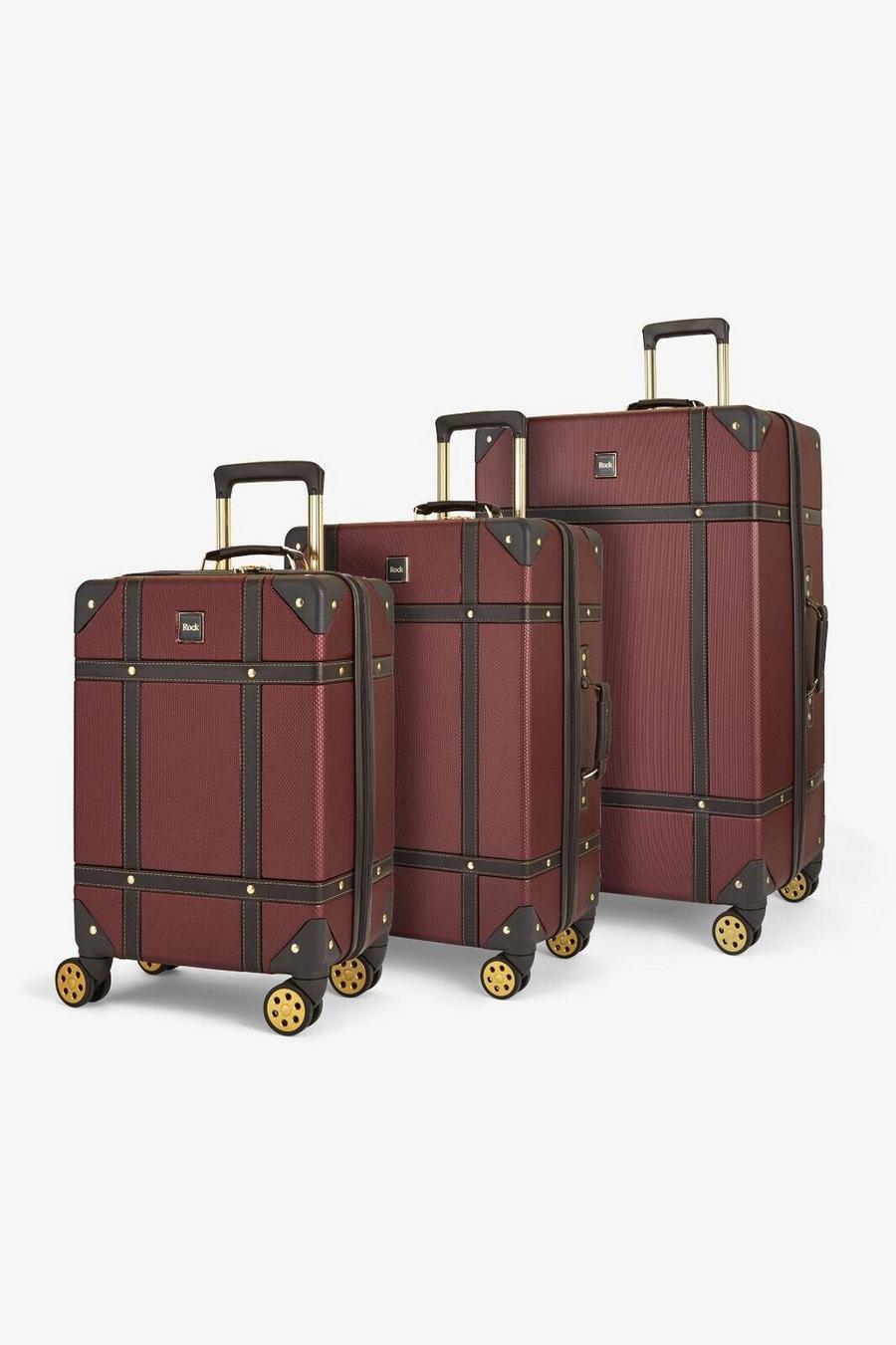 Burgundy Vintage Hard Shell Luggage Suitcase Trunk Cabin Travel Bags Set Of 3