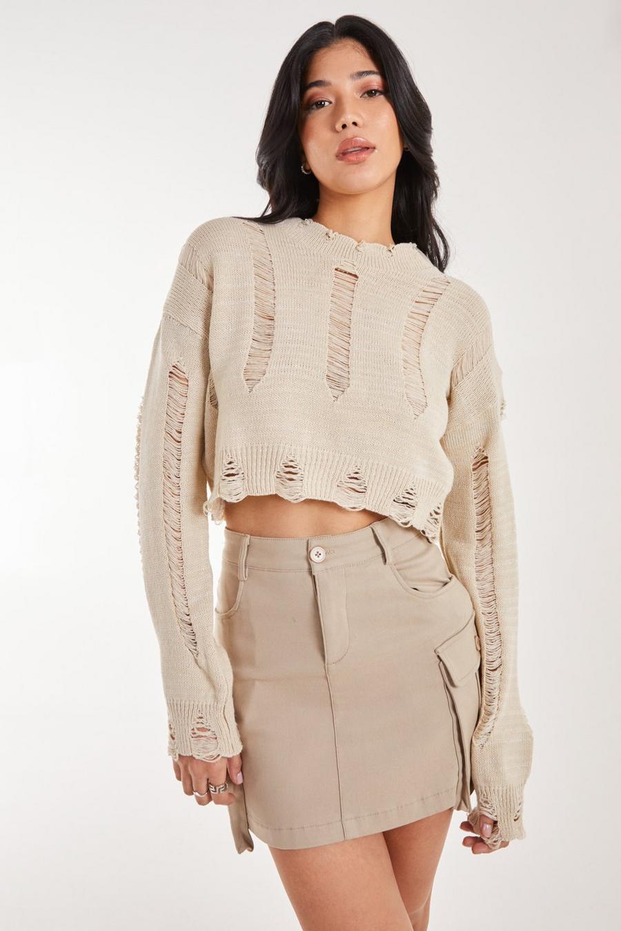 Stone Distressed Cropped Jumper image number 1