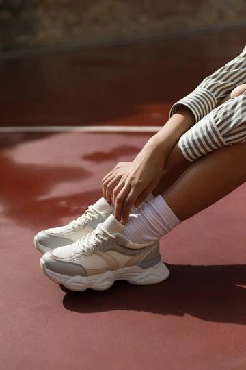 Cream White 'Hoops' Chunky Sole With Mesh Detail Trainer