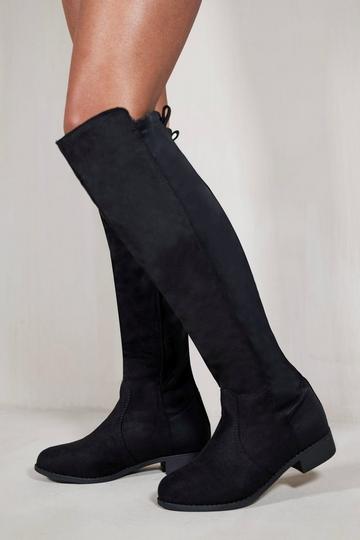 'Diem' Over The Knee Pull On Boots With Low Heel Black