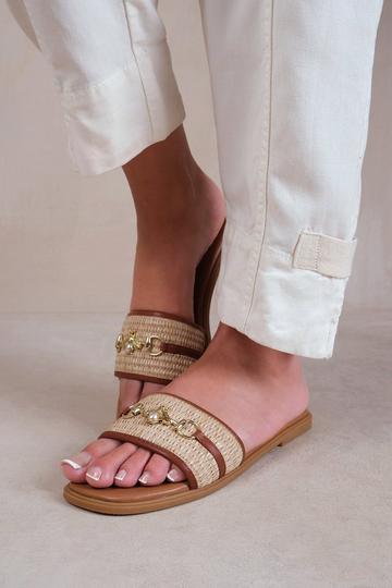 Tan Brown 'Harmony' Pu Straw Detail Strap Sandals