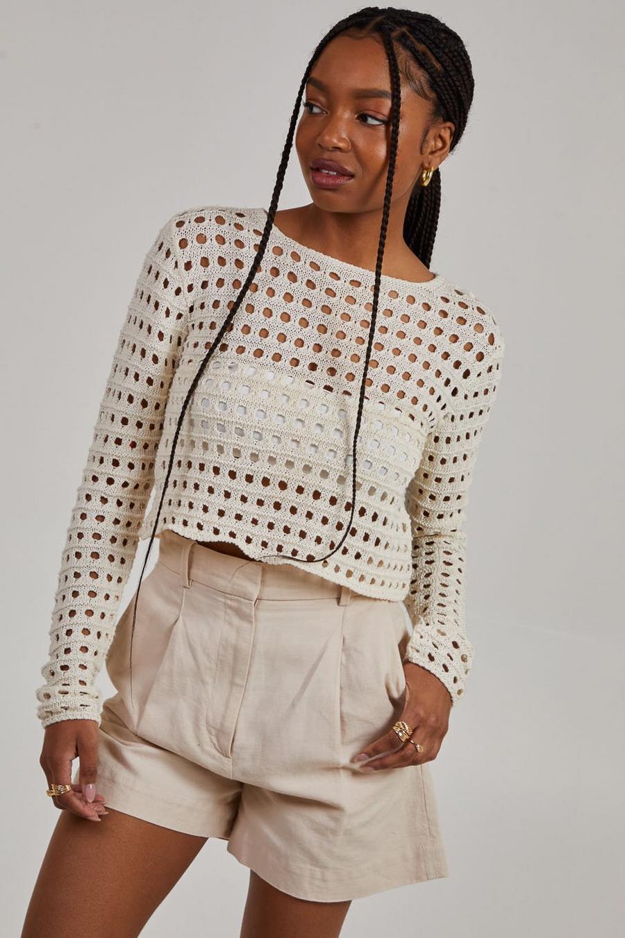 Stone Long Sleeve Crochet Top image number 1