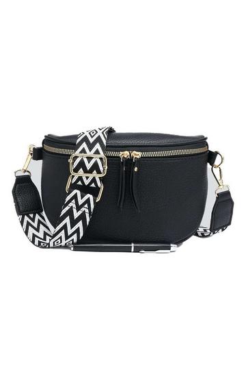 Ribbon Zip Small Bum Bag Style Wide Strap Crossbody Bag Black