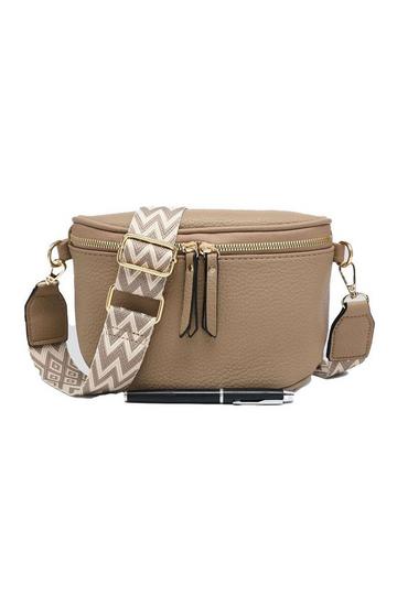 Ribbon Zip Small Bum Bag Style Wide Strap Crossbody Bag Camel